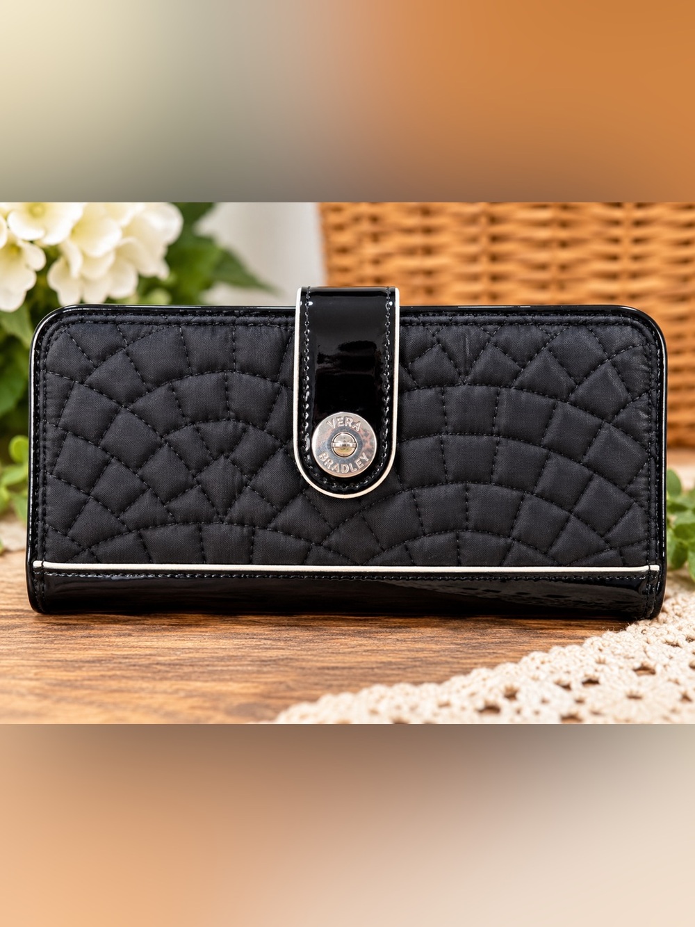 Vera Bradley Black Quilted Trifold Wallet Night and Day